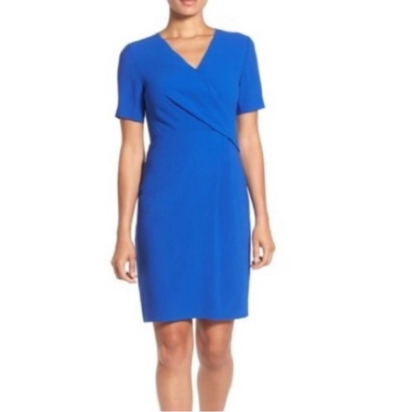 Elie Tahari Cobalt Blue Faux Wrap Short Sleeve Dress 6 Work Business Casual - Picture 1 of 7